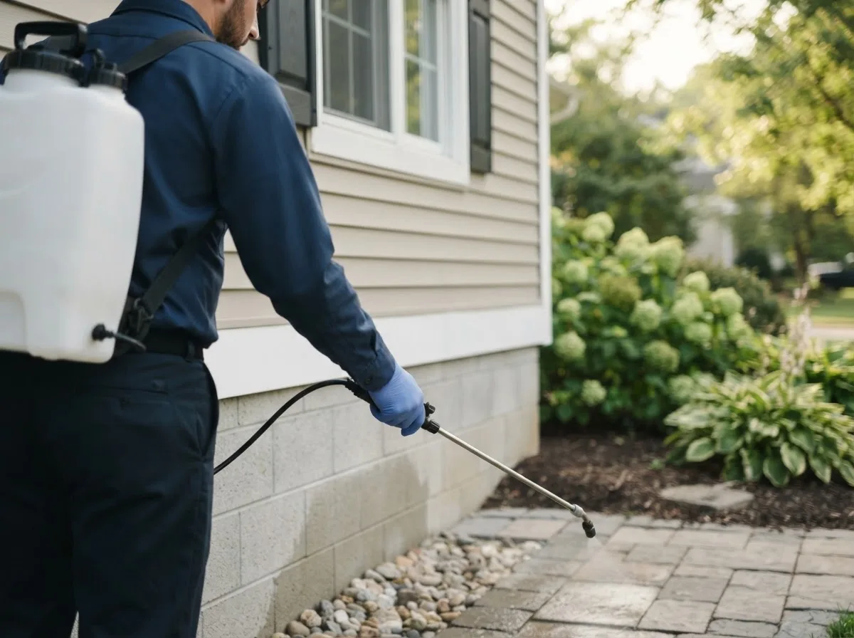 Pest control technician inspecting a home in Putnam Station, NY